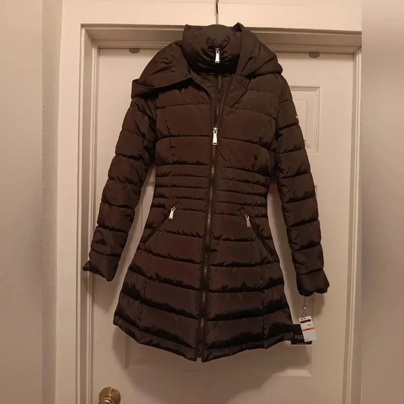 Laundry by SHELLI SEGAL 3/4 Length Quilted Puffer Coat Jacket Black - Picture 2 of 7
